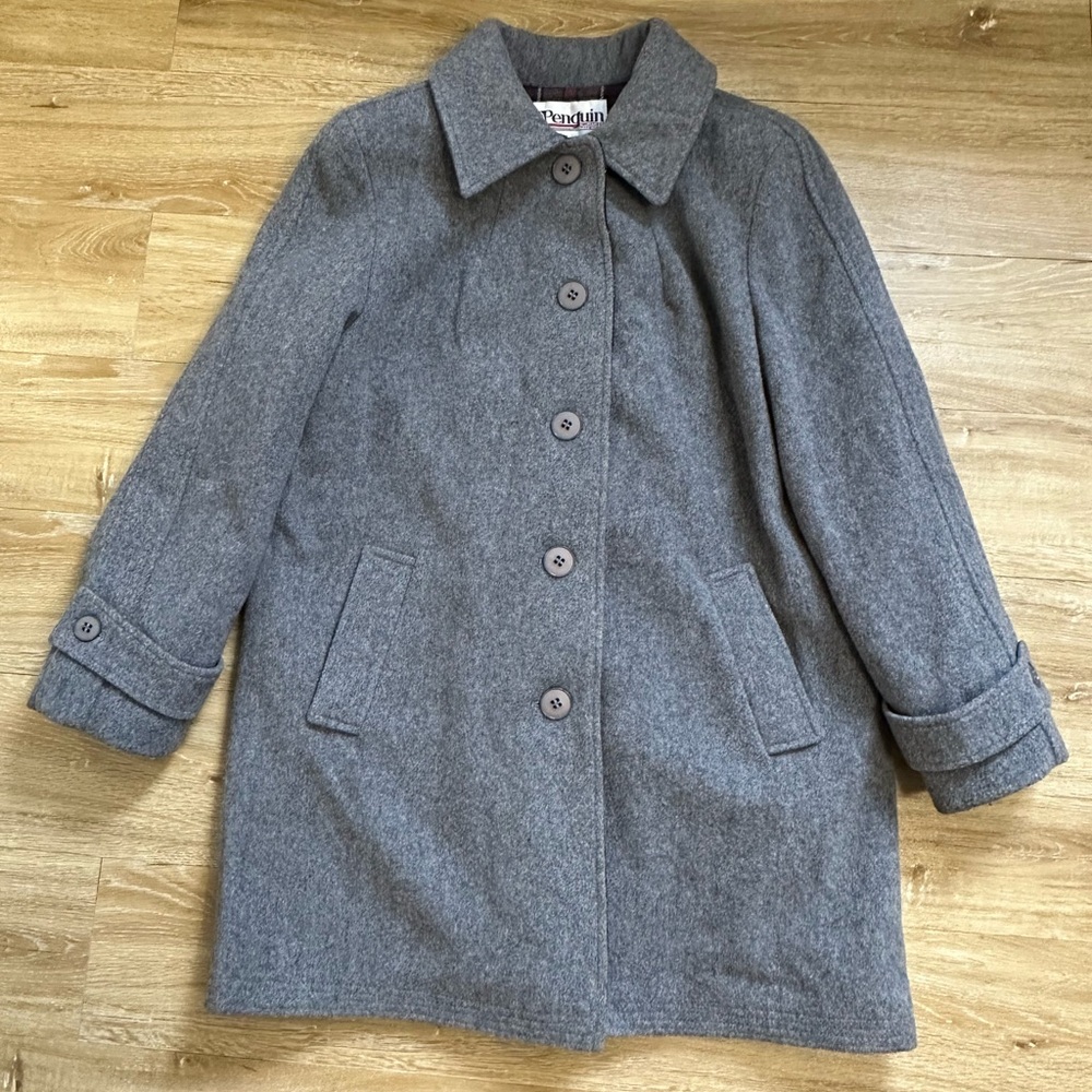 VTG Penguin M. Liman Co. Wool Coat Button Up Jacket Gray Womens 14 Buttons